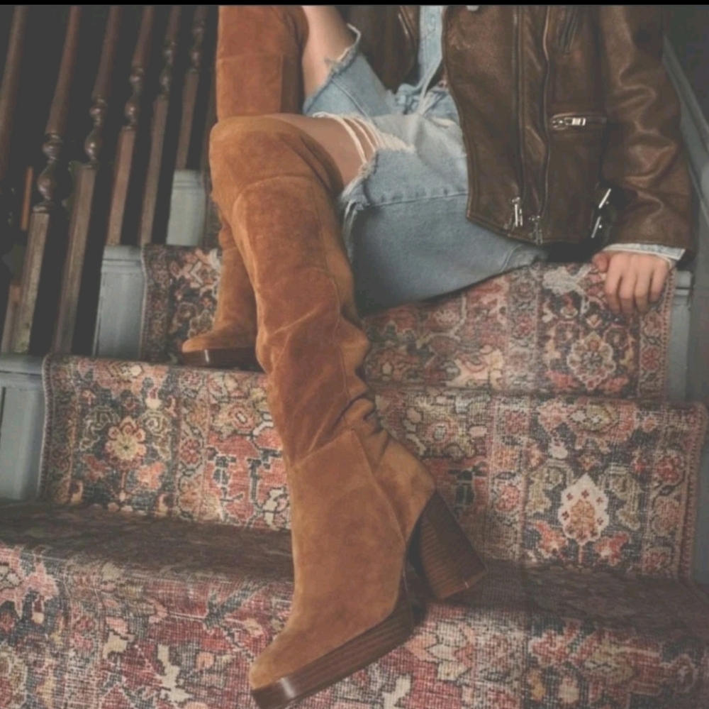 Free People Size 9.5 US 40 EU Echo Tan Over The Knee Suede Platform Boho Boots